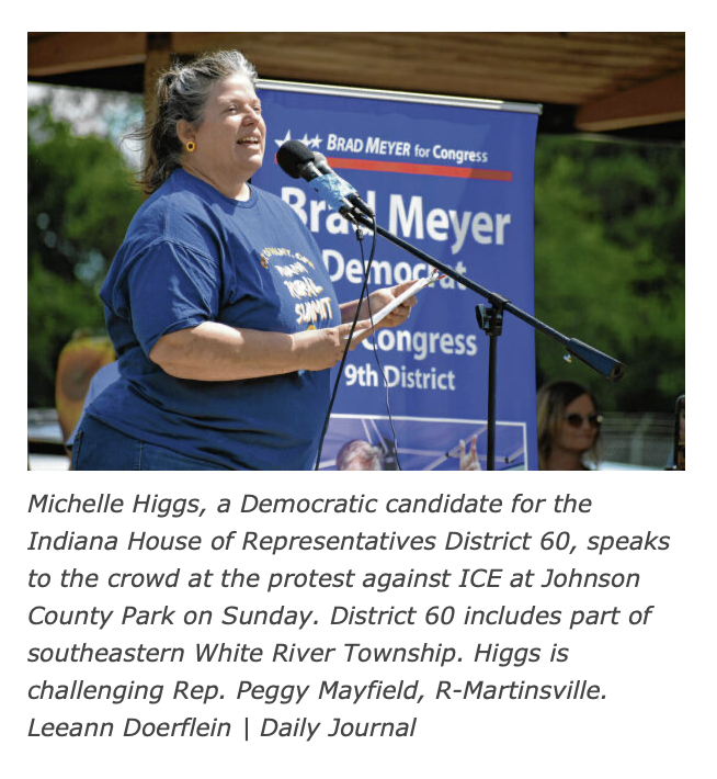 Michelle Higgs seeks at Camp Atterbury protest