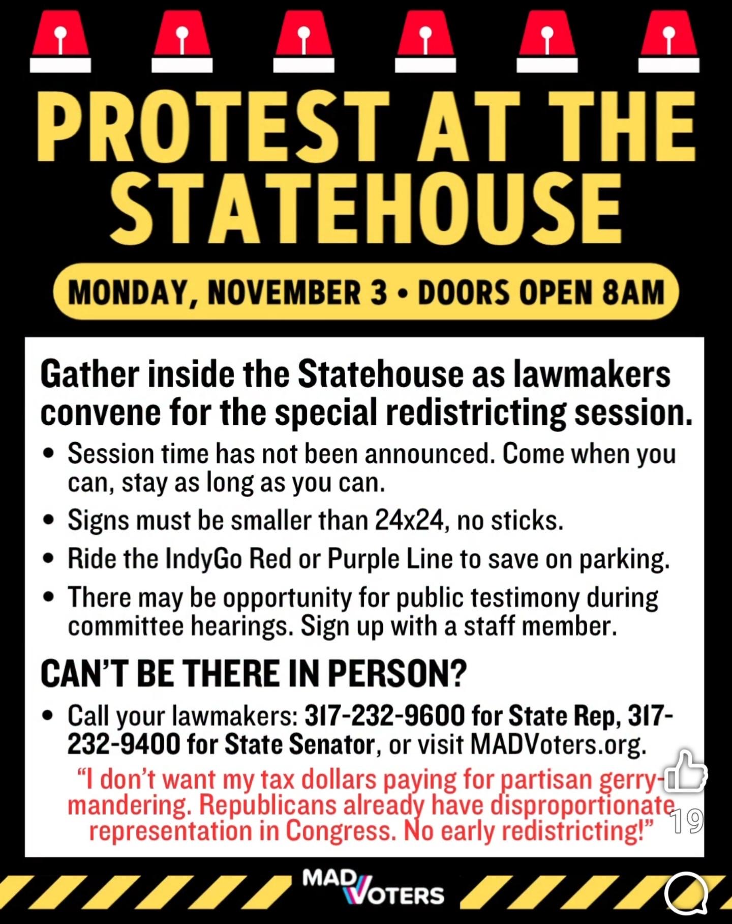 Protest at the Statehouse Alert for Monday, November 3, 2025